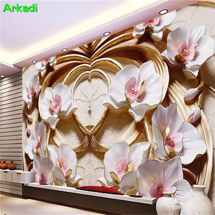Custom wallpaper 3D embossed flower TV background wall Butterfly orchid home decor living room bedroom modern mural | Обустройство