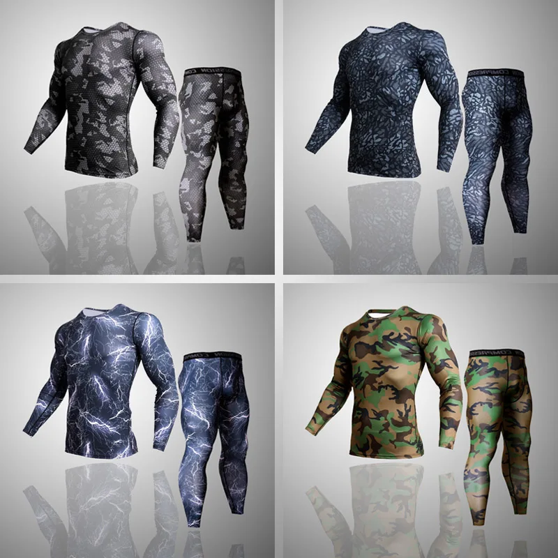 men's sportswear rash guard MMA Men's camouflage clothing compression sport leggings t-shirt jogging training | Спорт и