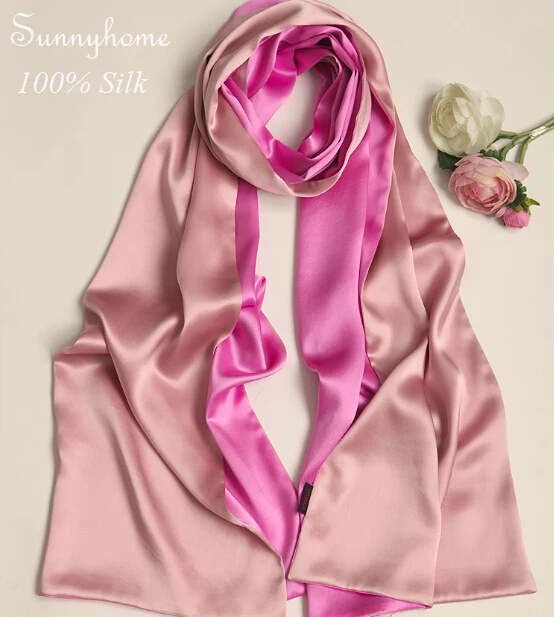 

High fashion designer brand 2016 new women 100% satin silk double layer patchwork pink pashmina and shawl spanish style scarves