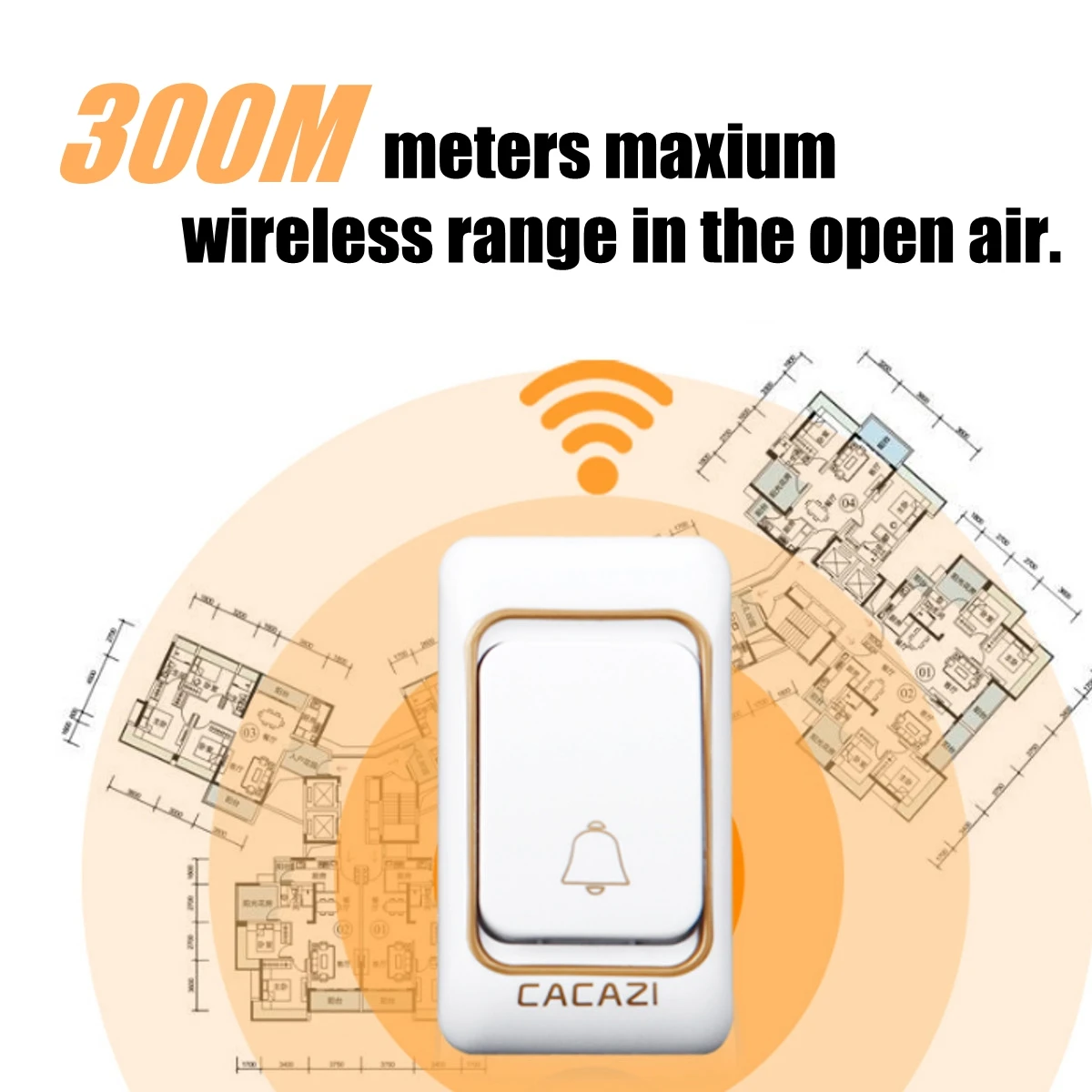 Беспроводной дверной звонок Водонепроницаемый 300 м Пульт дистанционного