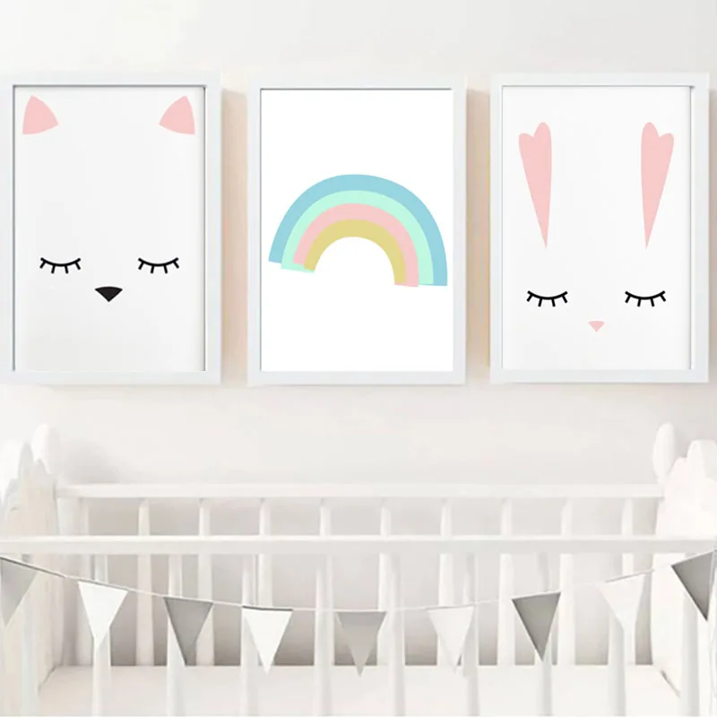 Modern Nursery Wall Art Rabbit Lover Canvas Painting Scandinavian Rainbow Posters and Prints Quotes Pictures for Living Room | Дом и сад