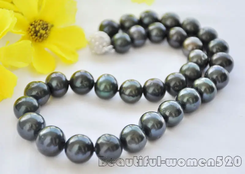 

Z6734 A++ 14mm ROUND BLACK Freshwater PEARL NECKLACE ball CLASP