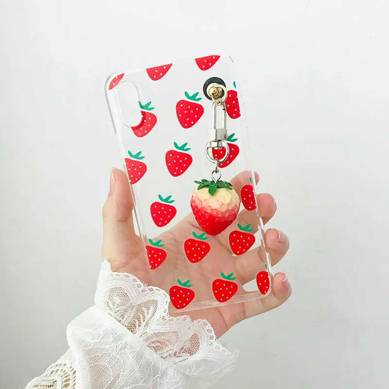 Японский клубничный kawaii чехол для телефона девочек с подвеской iPhone 7 8 plus 6s 11 Pro XS max