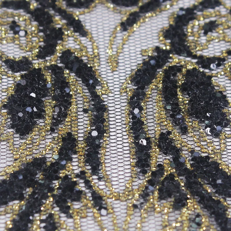 2yards Beaded Sequin Lace Trimming Black Gold Ribbon Trim Applique African Cord Fabric Motif Venise T2373 | Дом и сад