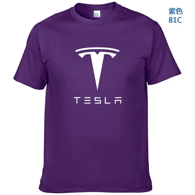 New Tesla Men T Shirts Short Sleeve Round Neck Ringer Letter Printed cotton Male Tees Casual Boy t-shirt Tops many colors - Цвет: Purple-W