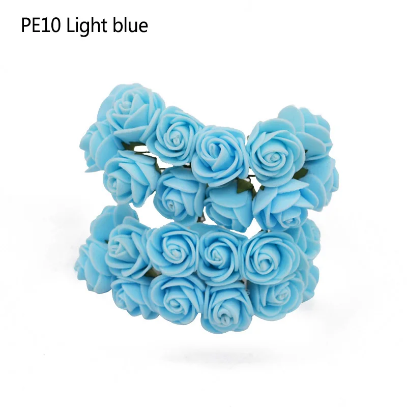 144pcs light blue 144 шт красный Мини-цветок розы, Декоративные искусственные из ПЭ пены, букет роз, Свадебный декор, цветок Тедди, сделай сам, ремесло - Цвет: 144pcs light blue