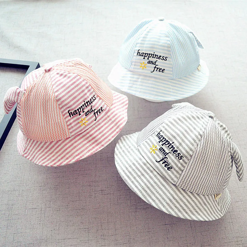 HOT 1-3 years old letters striped baby Boy girl hat kid ears fisherman children summer outdoor shade net cap 2MZ49 | Детская одежда и
