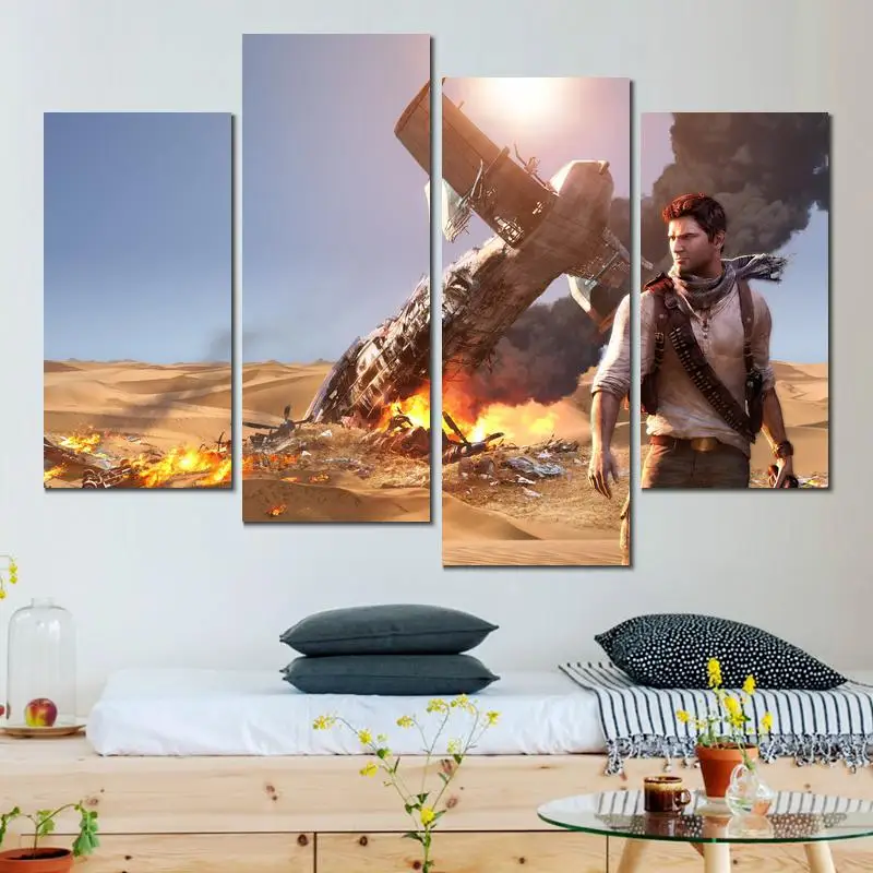 4 модульная рисунки на холсте uncharted drakes обман картина Печать для украшения дома |