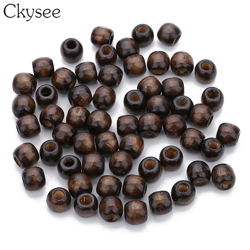 

100pcs/lot Natural Deep Brown Color Wood Bead Barrel Shape Beads Loose Spacer Charm No Harm Bead for DIY Kid Jewelry Makings