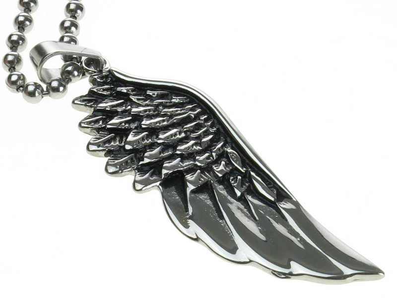 Черный серебро из нержавеющей стали крыло ангела символ защиты любовь ожерелье |