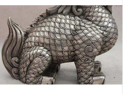 China Blanco Copper Silver Animal kylin unicorn Foo Perro Estatua copper decoration bronze factory Pure Brass | Дом и сад