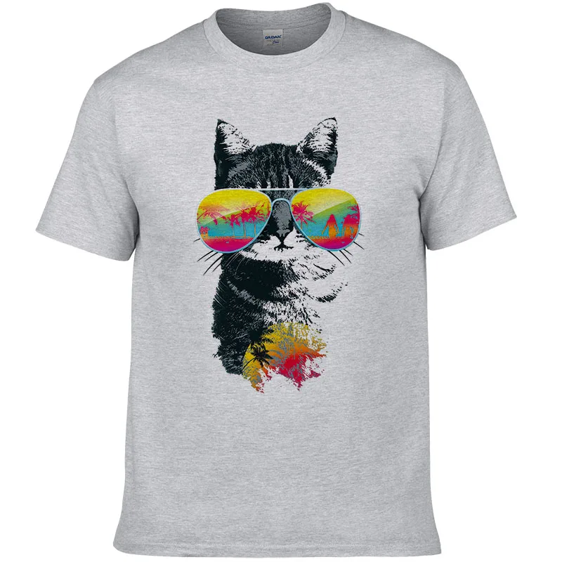 2017 Мужская мода лето Веселый праздник Кошки Футболка Повседневное мужской Топы