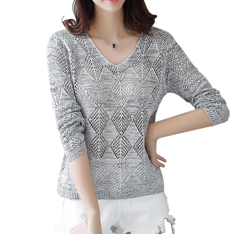 2020 Autumn Winter Women Sweater V Neck Lace Knitted Pullover Female Casual Knitwear Long Sleeve Pull Femme ZY09 | Женская одежда