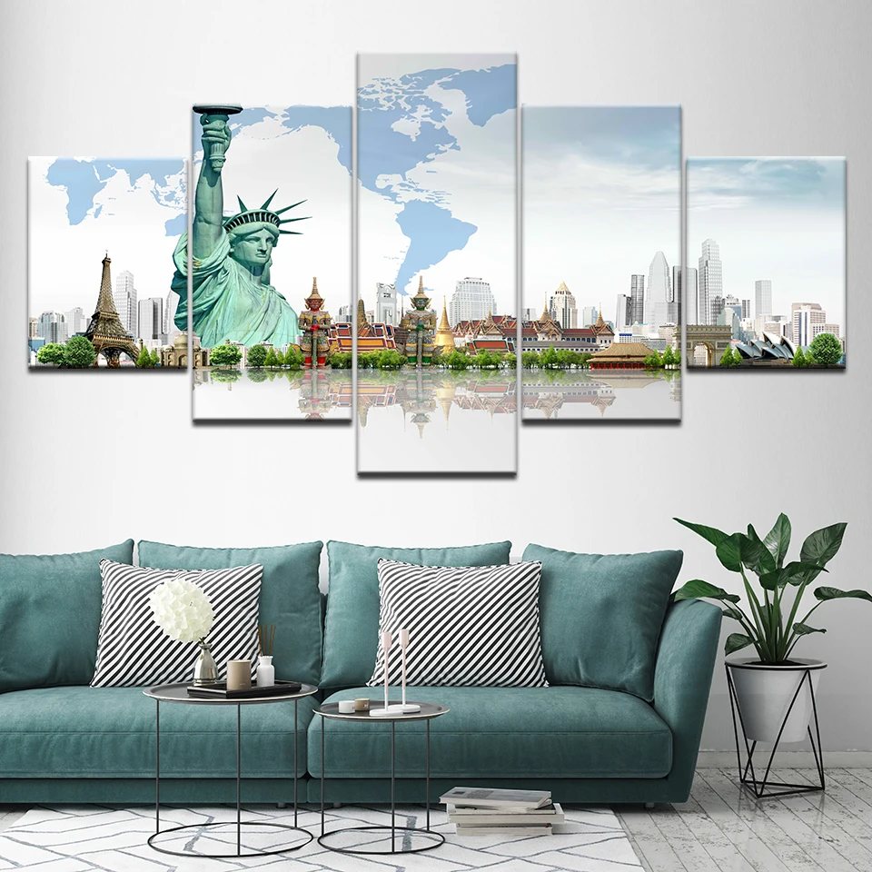 Холст картины статуя свободы США 5 шт. настенная живопись модульная обои печати