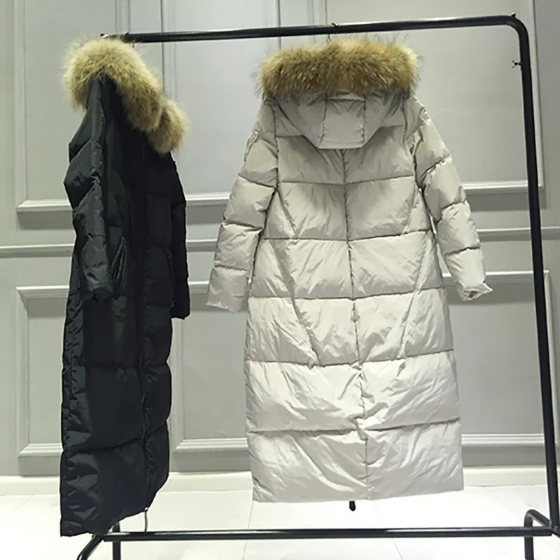 Женская зимняя куртка с капюшоном и мехом енота средней длины|coat down|coats coatscoat padded |