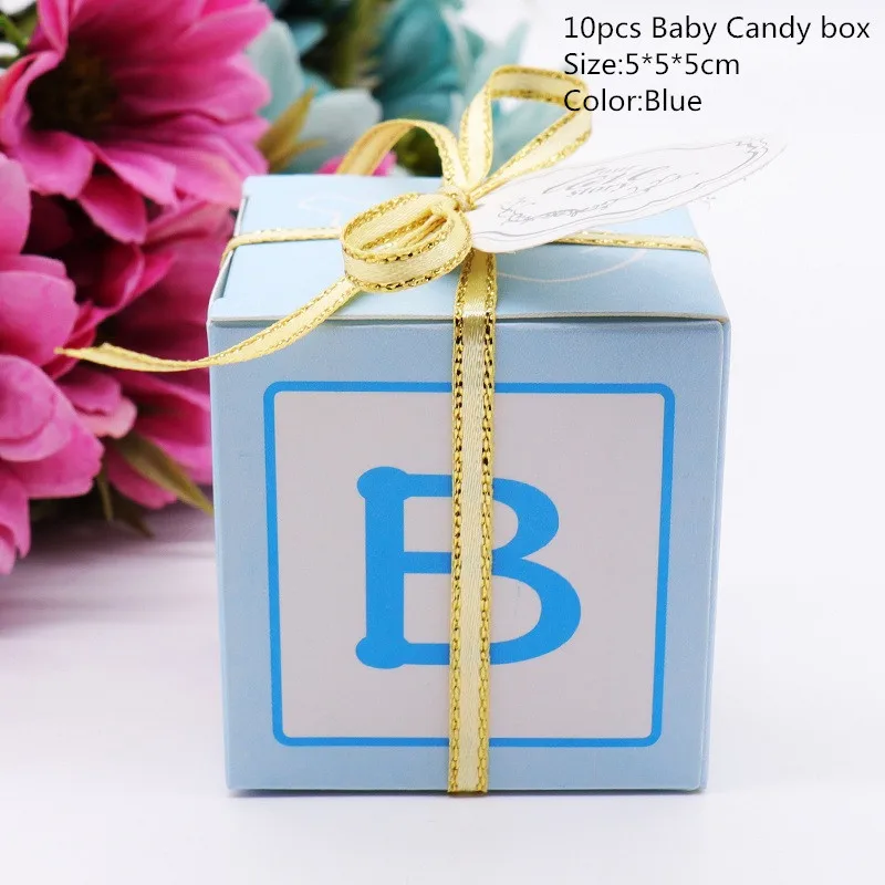 Baby Blue 10 шт., украшение душевой кабины для малышей, Детская конфетная коробка, детский день рождения для мальчиков и девочек, вечерние, розовые/синие, с лазерной огранкой, Подарочная коробка для коляски - Цвет: Baby Blue