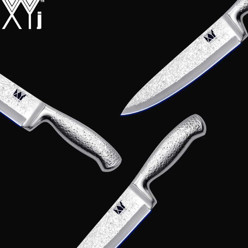 XYj 5 шт. набор кухонных ножей из нержавеющей стали молоток узор лезвие изогнутая