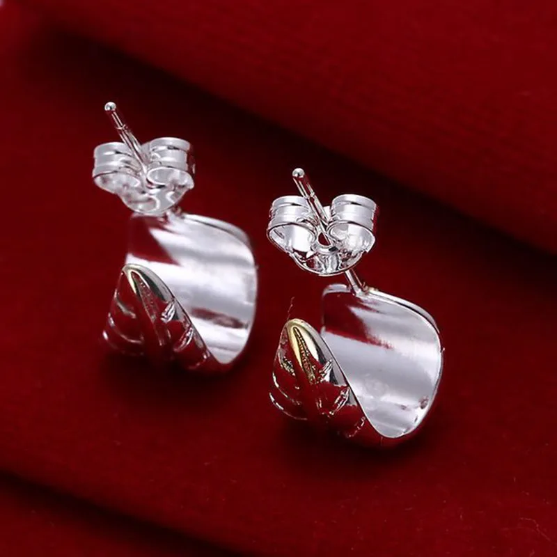 Free shipping Hot selling 925 plating silver earrings fashion jewelry Silver Plated Earrings Leather E039 | Украшения и