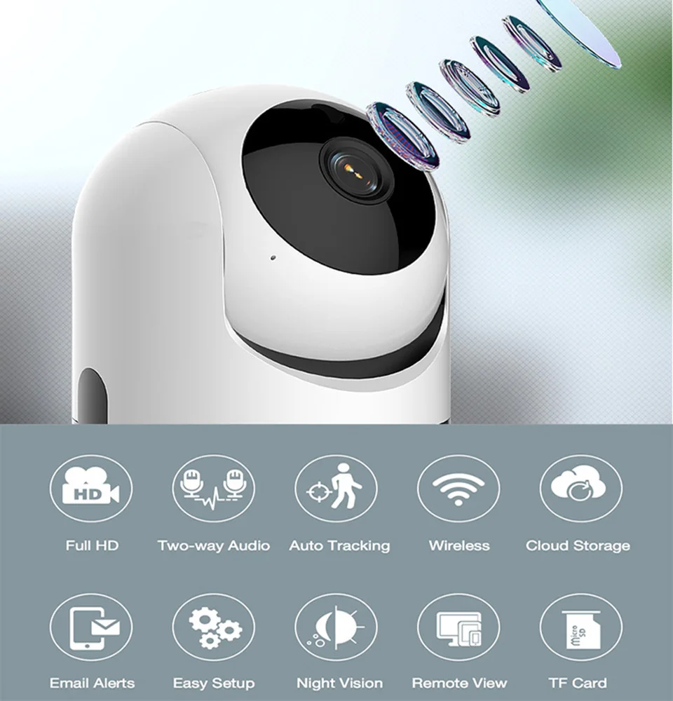 1080 P WI-FI Камера для дома безопасности с подкладкой аудио, Поддержка до 128G карты памяти для хранения, циклической записи