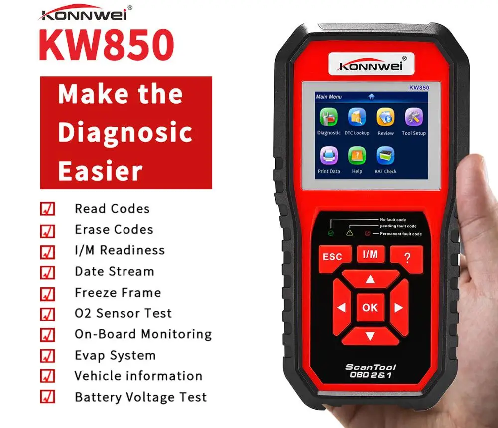 KONNWEI KW850 автомобильный диагностический сканер универсальный Obd2 инструмент
