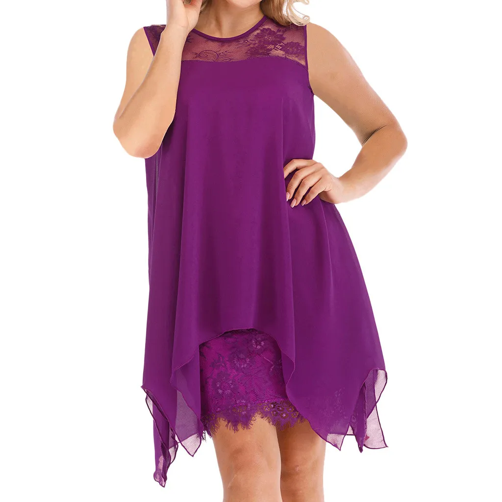 Женское шифоновое кружевное платье без рукавов элегантное однотонное