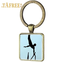 tafree peace love gymnastics square keychain art picture glass cabochon dome keyring for women round glass novelty jewelry gy165