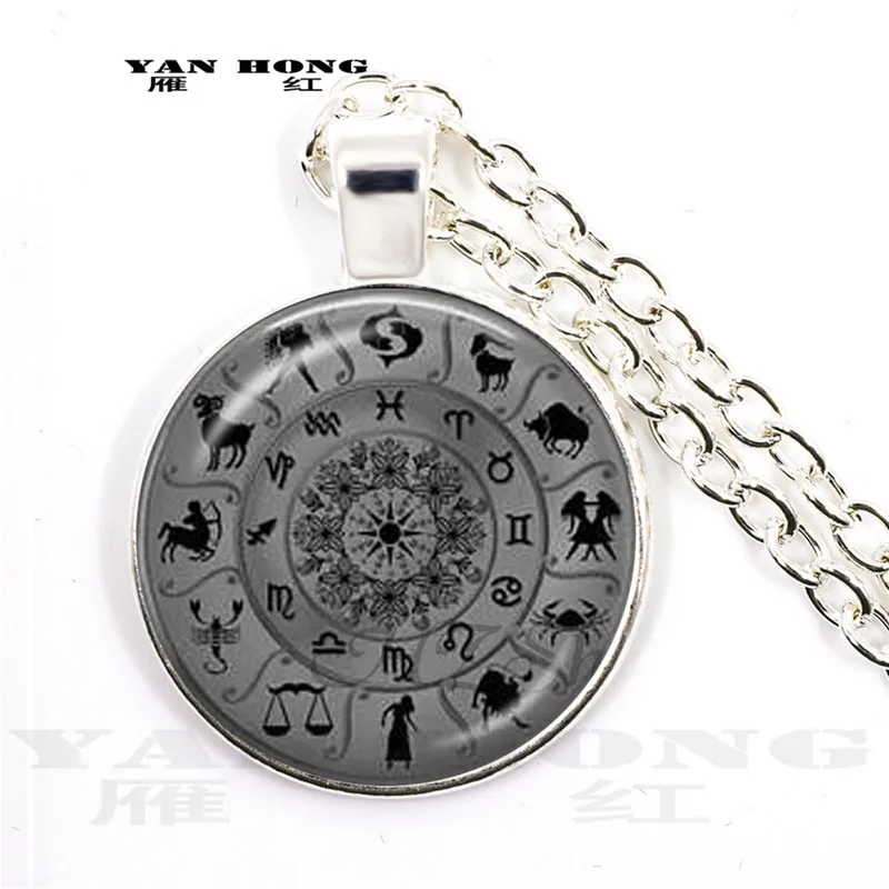 

2019 New Arrival Wiccan Pendant Necklace Constellations Of The Zodiac Wicca Pagan Jewelry Glass cabochon Jewelry HZ1