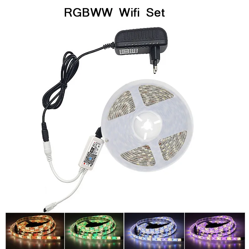 RGBWW wifi set RGB DC 12 В светодиодный светильник, водонепроницаемый 10 м 5 м RGBW RGBWW 5050 60 светодиодный s/M SMD неоновая лента, Светодиодная лента, диод, Wifi контроллер, набор - Emitting Color: RGBWW wifi set