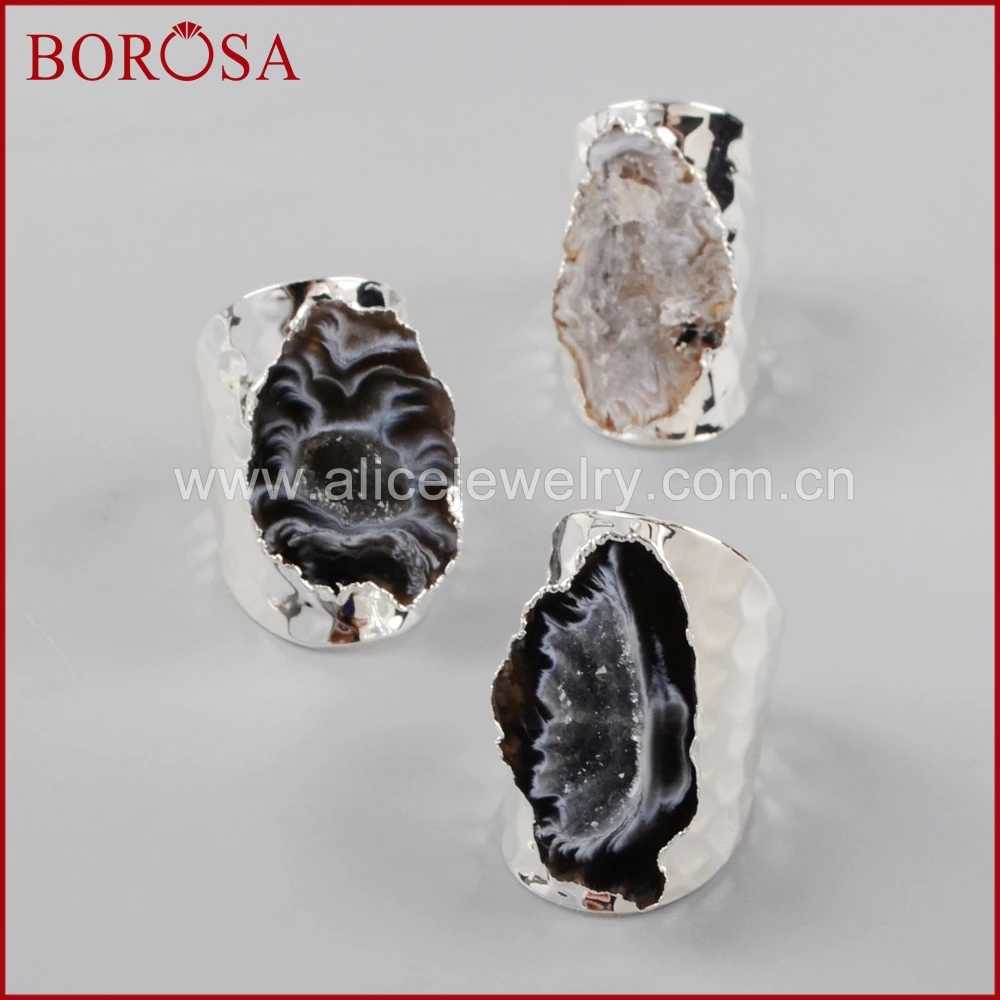 BOROSA Druzy серебряного цвета свободной формы Природный камень Друза Открытые Кольца