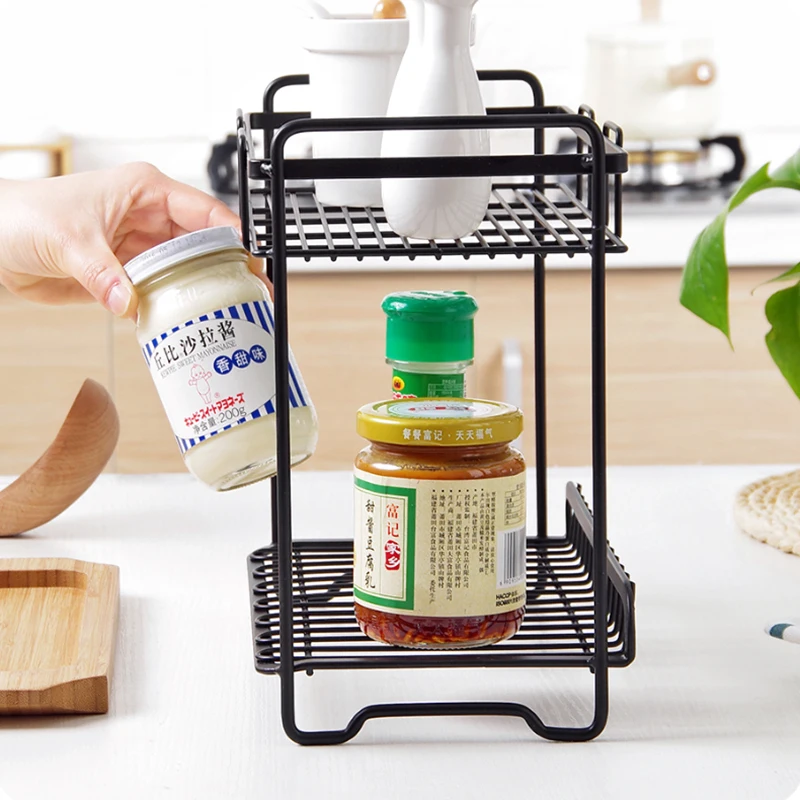 2 слойная железная стойка для хранения специй держатель приправ корзина