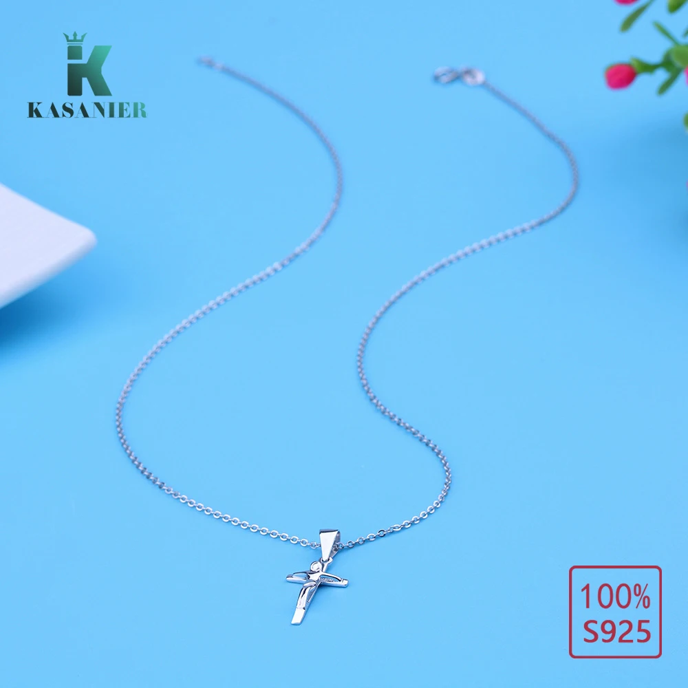 100% Серебро 925 пробы цепочка для девушек классический крест кулон модное ожерелье