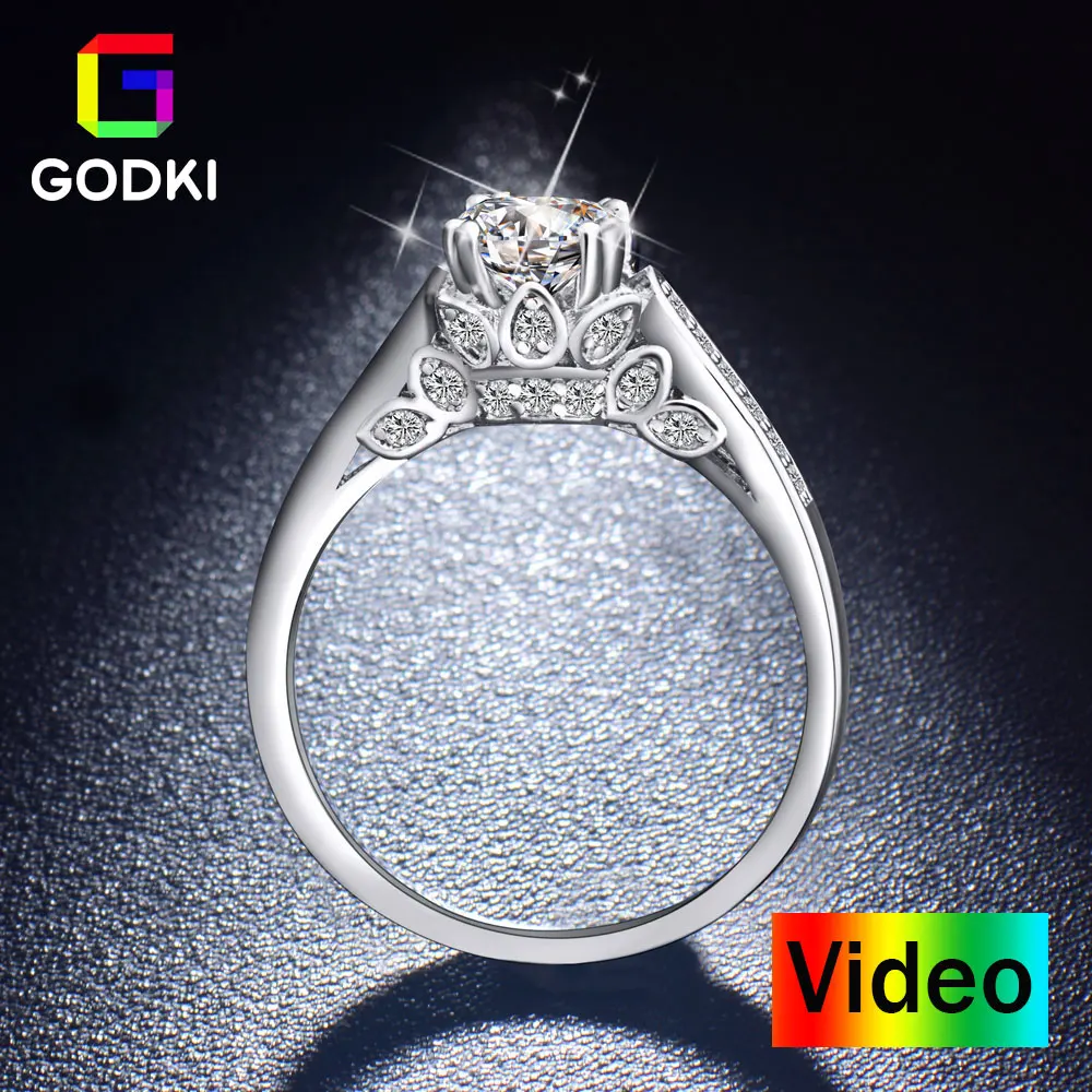 Свадебное обручальное кольцо GODKI с круглой огранкой 2ct Solitare Micro CZ|silver ring|ring ringsilver