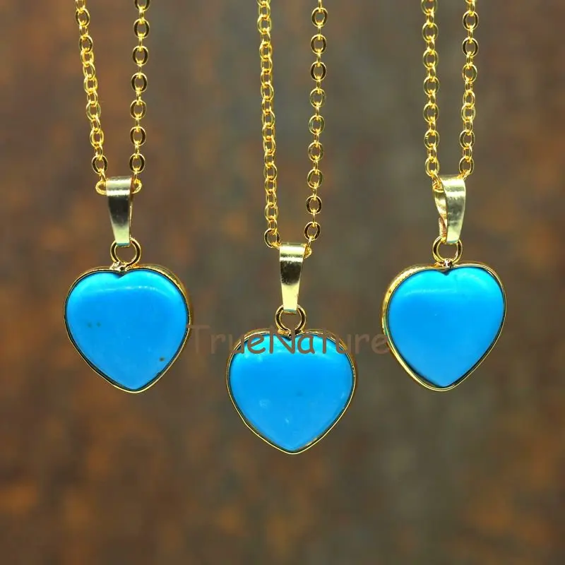 

Lovely Heart Shape Turquoises Pendant Necklace Gold Link Chains Turquoises Charms Jewelry In 16-32 Inch NM5776