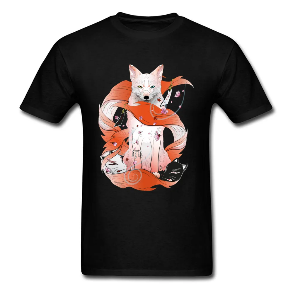Красная футболка Kitsune Мужская с черной лисой японский стиль топы маска Бог аниме