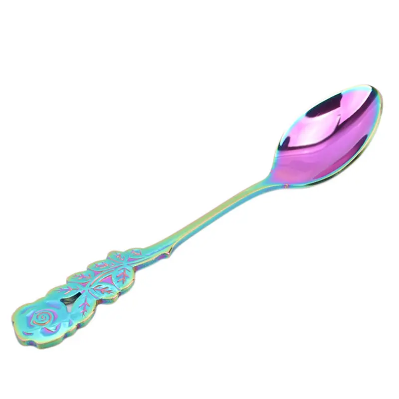 Модная красочная розовая ложка с ручкой из нержавеющей стали кофе десерт салат