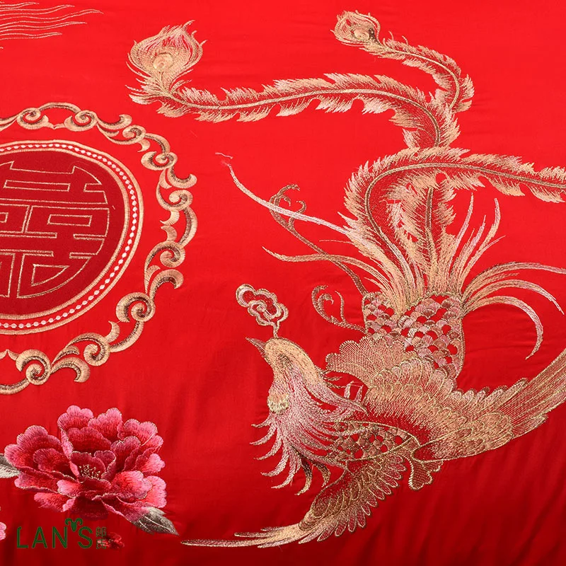 2018 Luxury Shiny Red Jacquard 4pcs Bedding Sets 100%cotton Dragon Embroidery Duvet Cover Bed Sheet Pillowcases Queen King Size | Дом и сад