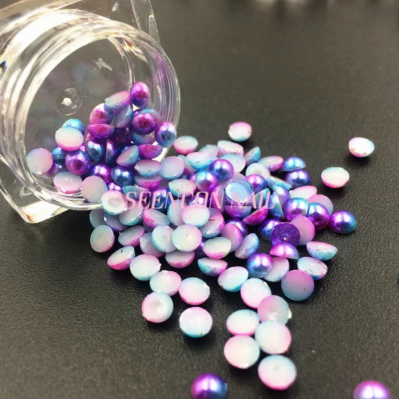 

New 12 colors/set Korean 3D high shining summer AB mermaid pearls Nail Art shell pearls decoration flat pearls nail charms kit