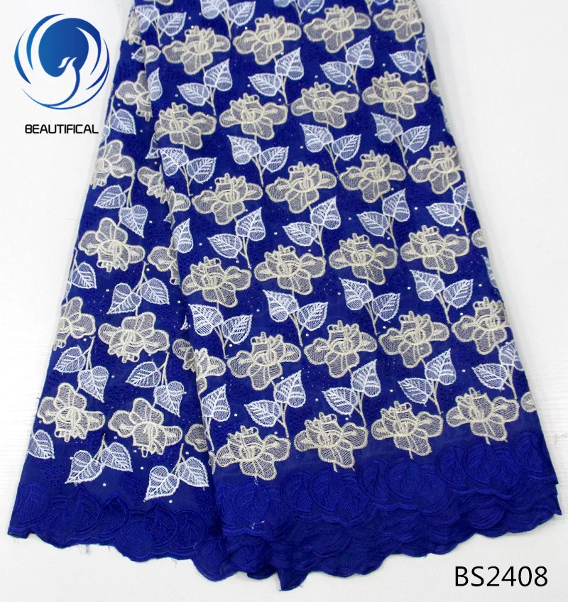 BEAUTIFICAL swiss lace fabric african voile cotton blue high quality 5 yards/piece for women BS24 | Дом и сад