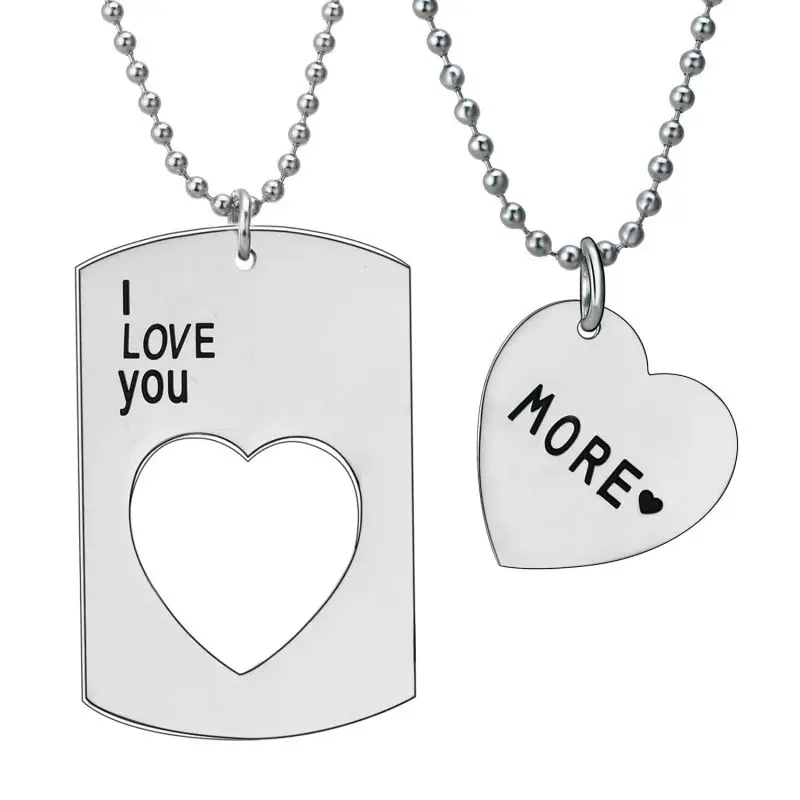 2 шт. ошейник из нержавеющей стали с надписью I Love You More Heart|heart pendant necklace|pendant necklaceheart