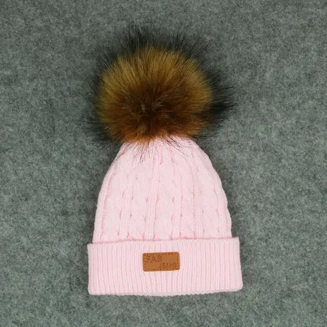 color Skullies beanies для детей, меховая шапка, зимние шапки для детей, для мальчиков и девочек, с помпоном, skullies beanies для детей, шапка с помпоном - Цвет: color
