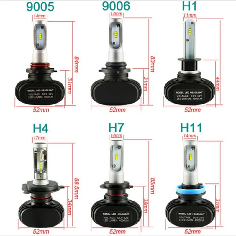 2 шт. Автомобильные фары S1 H7 LED H4 H1 H3 H8 H11 H13 H27 880 9004 9005 9006 9007 50 Вт 8000LM 6500K
