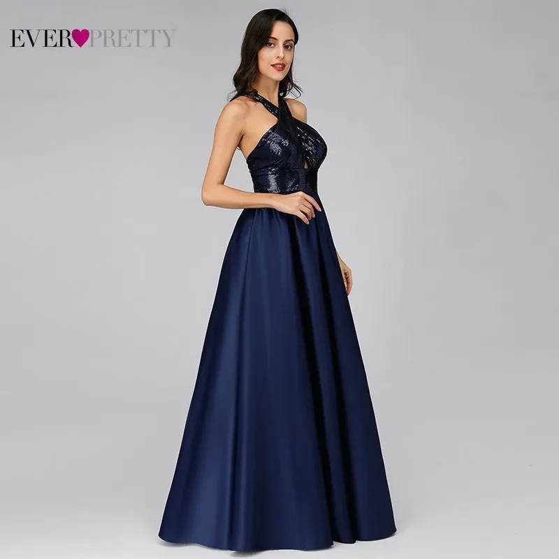 Пикантные темно голубое платье для подружки невесты Ever Pretty трапециевидной формы