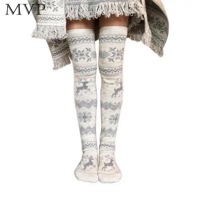 Women Christmas Pattern Stretchy Thigh High Absorb Sweat Anti-friction Breathable Cotton Fall Winter Socks | Женская одежда