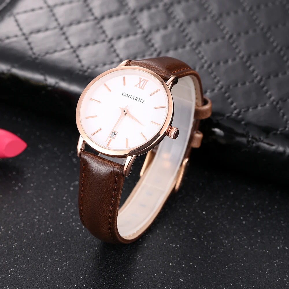 CAGARNY Women's Quartz Watch Automatic Date Fashion Luxury Trend Retro Girl Leather Strap Simple Japanese Movem Movement Relogio |