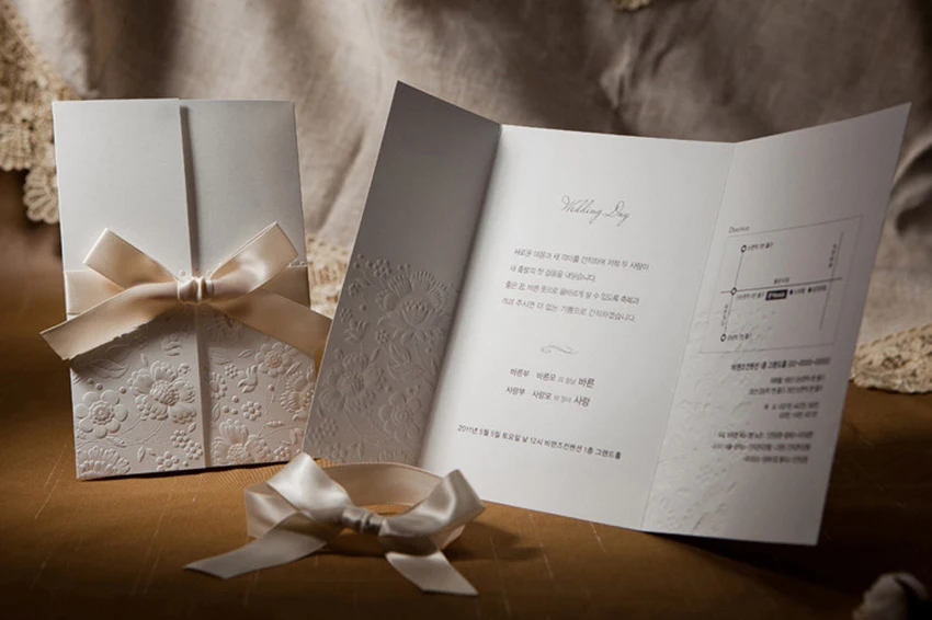 100 шт винтажные рельефные свадебные пригласительные открытки с лентой бантиком