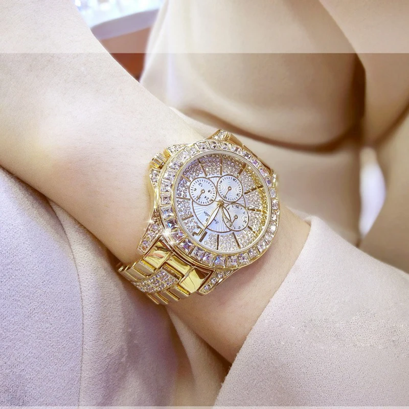 

Diamond Watch For Women Luxury Brand Ladies Gold Color Round Clock Analog Quartz Wirstwatch Unique Female Gift Relojes Mujer