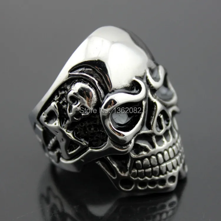 316L Stainless Steel Men's Cool Skull Head Ring Gothic Biker Bands US size 8#-12# MR12 | Украшения и аксессуары