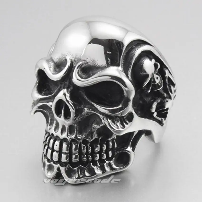 

LINSION Huge 316L Stainless Steel Titan Skull Skeleton Men Biker Rock Punk Ring 3A001