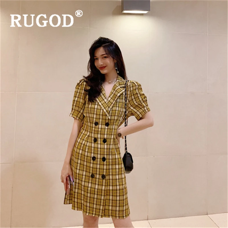 Женское винтажное двубортное платье RUGOD средней длины в Корейском стиле офисное