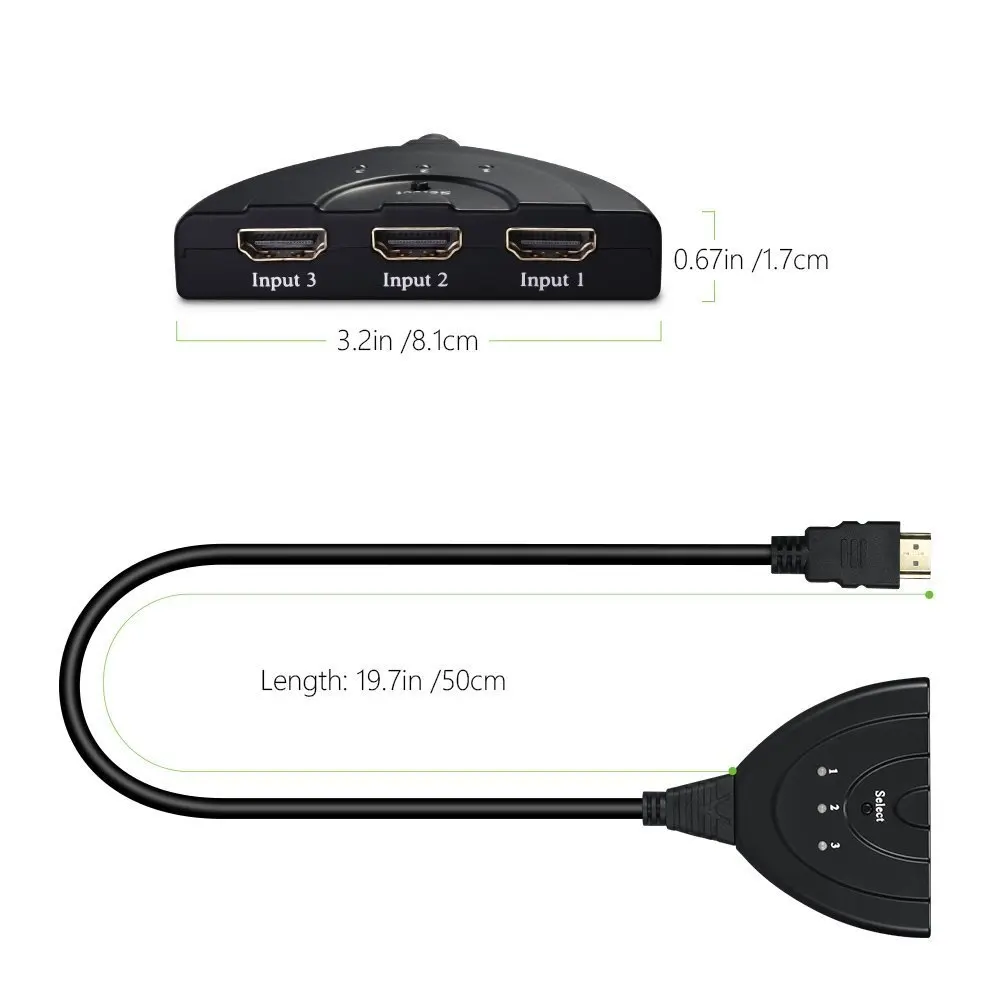 Ataliqi HDMI hub 3 Port 1080P to Male-Female Switcher Switch Splitter Hub with Cable for PC TV HDTV Xbox 360 box |